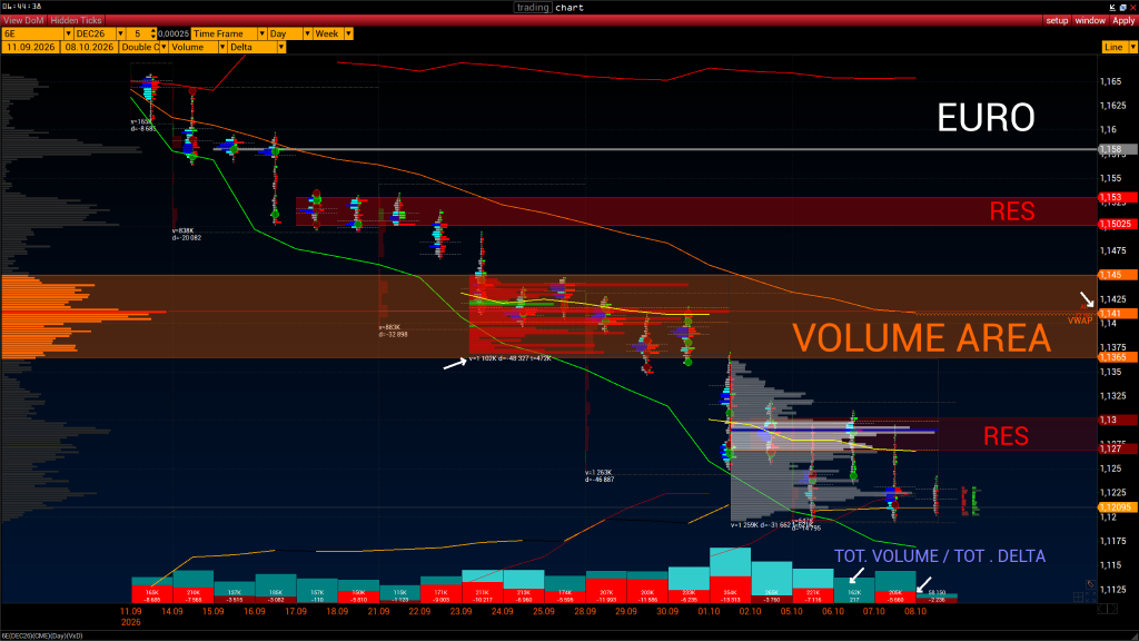 EURO — Volume Analysis; VOLUME AREA 1.1365–1.145; RES 1.127–1.13, 1.15–1.153; VWAP 1.141.